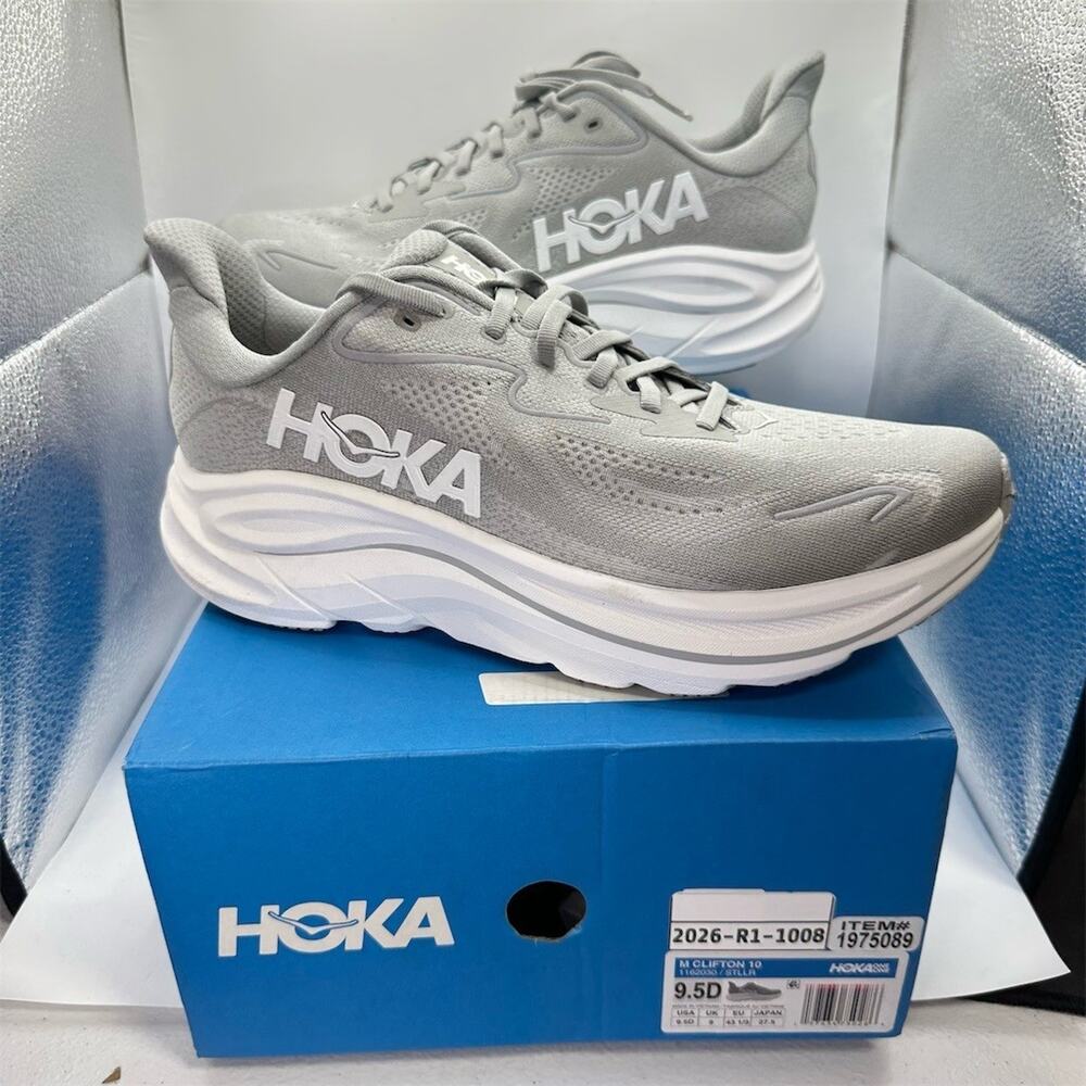 HOKA Clifton 10 Stellar Grey Sneakers 1162030-STLLR | Mens Size 9.5 US (D) | EUC
